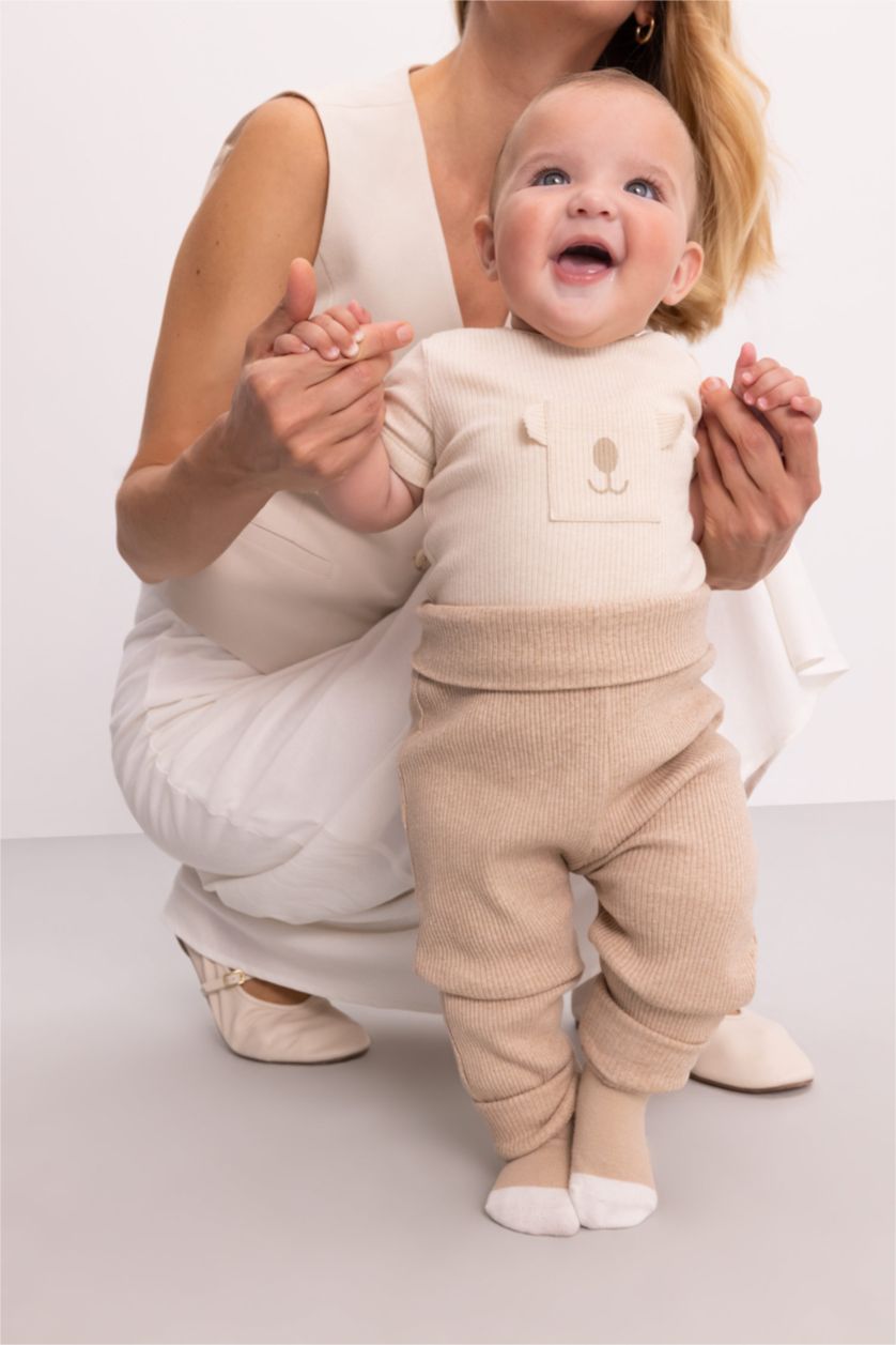 طفلة صغيرة ميلانج بيج طقم بيبي اولادي مضلع قصة عادية - 3 قطع