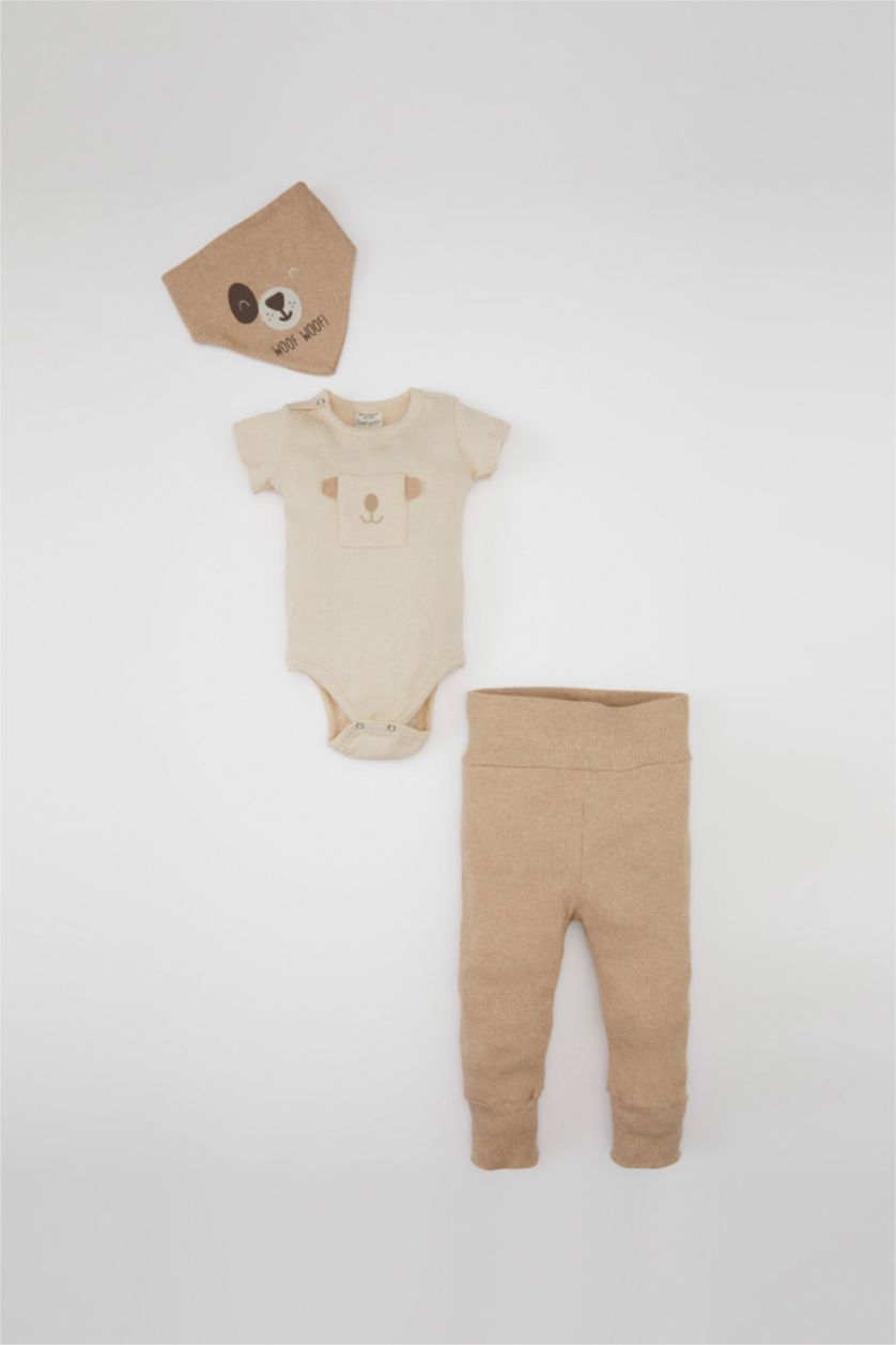 طفلة صغيرة ميلانج بيج طقم بيبي اولادي مضلع قصة عادية - 3 قطع