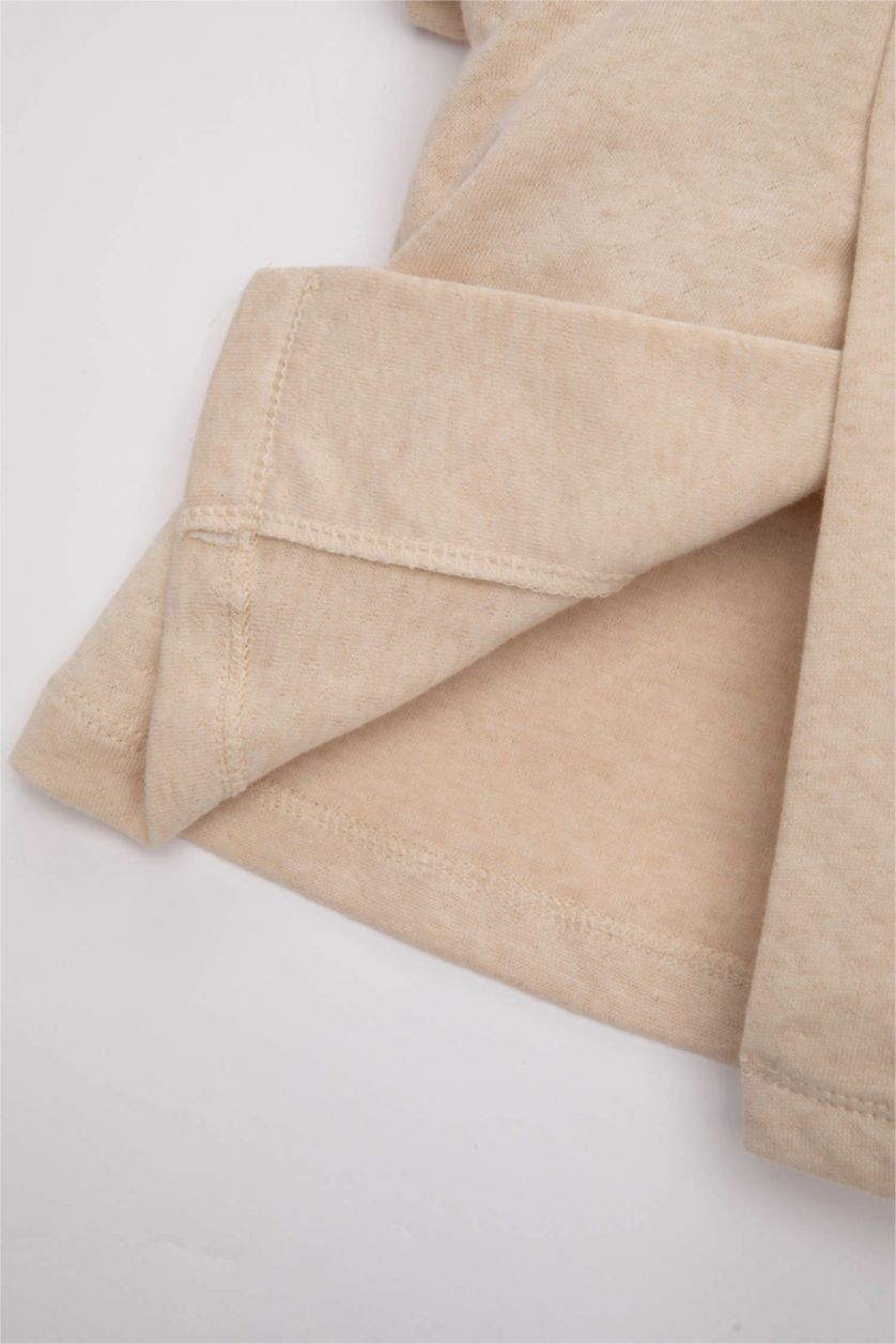 طفلة صغيرة ميلانج بيج طقم بيبي بناتي شورت وبلوزة مكشكشة قصة عادية - قطعتين