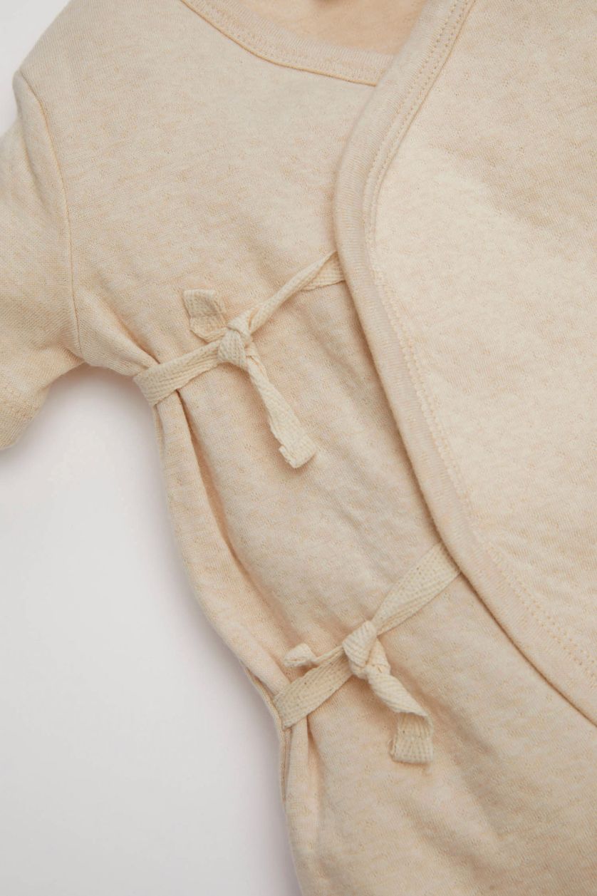 Kız Bebek Bej Melanj Kısa Kollu Tulum Kız Bebek Yenidoğan