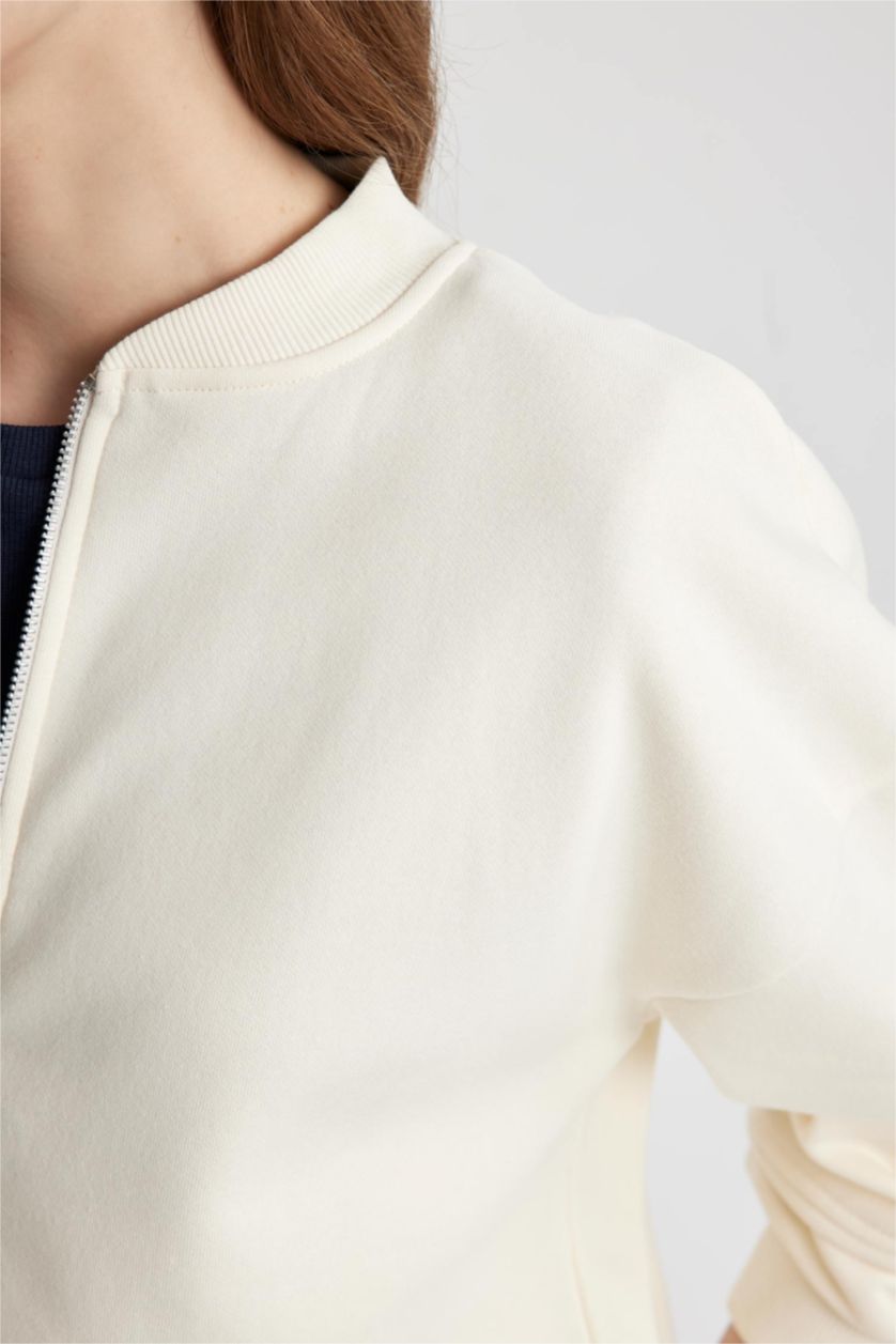 WOMAN Sand Oversize Fit College Collar Bomber Thick Fabric Cardigan