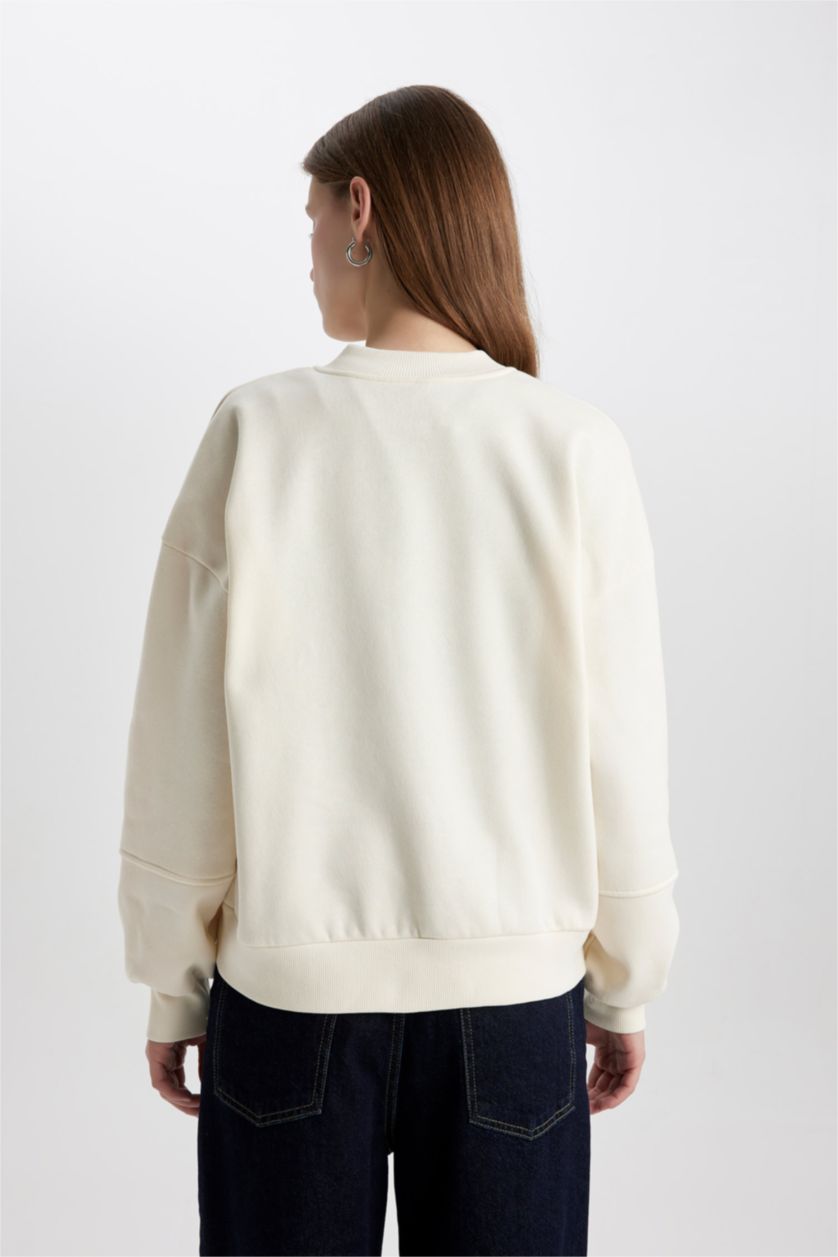 WOMAN Sand Oversize Fit College Collar Bomber Thick Fabric Cardigan