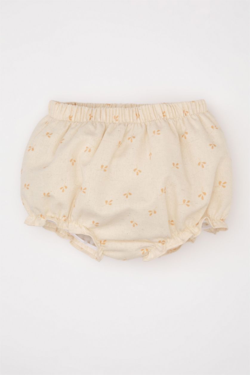 BABY GIRL Beige Baby Girl Floral Linen Sleeveless Blouse Shorts 2 Piece Set