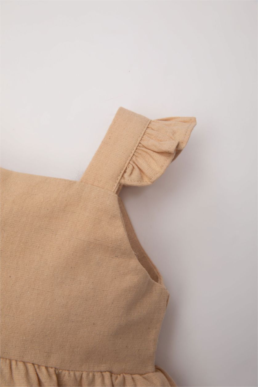 BABY GIRL Beige Baby Girl Floral Linen Sleeveless Blouse Shorts 2 Piece Set