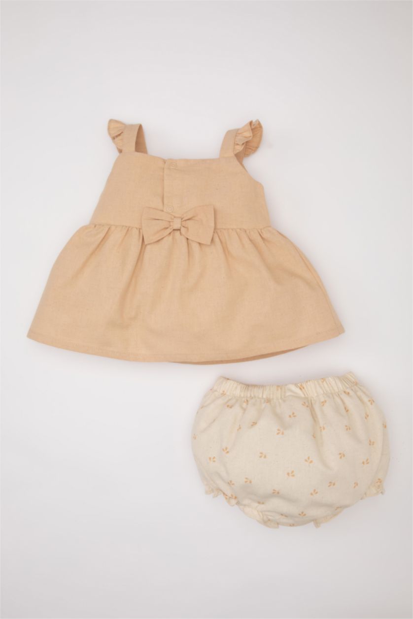 BABY GIRL Beige Baby Girl Floral Linen Sleeveless Blouse Shorts 2 Piece Set