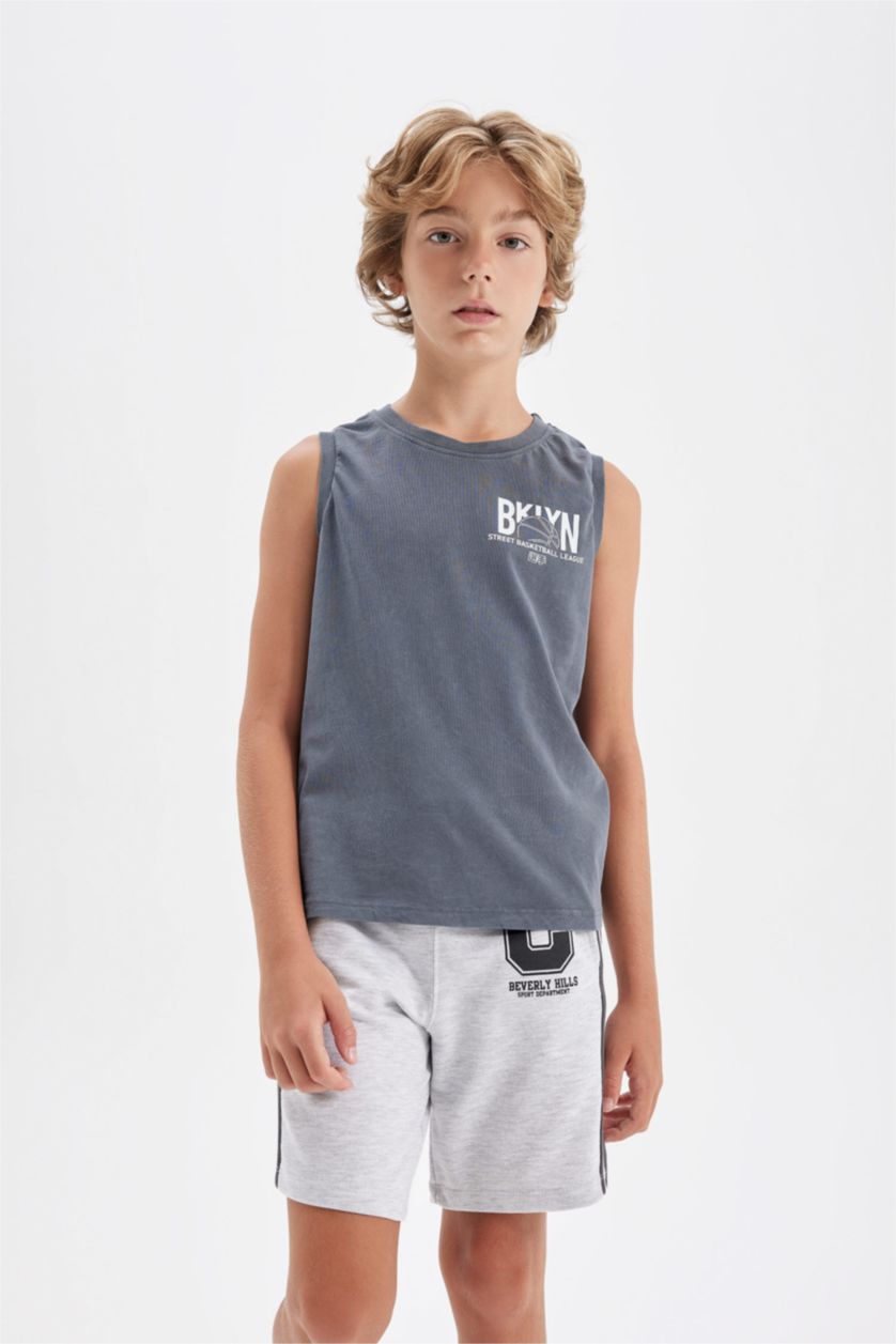 Boys & Teens Anthracite Boy Crew Neck Printed Sleevless T-Shirt