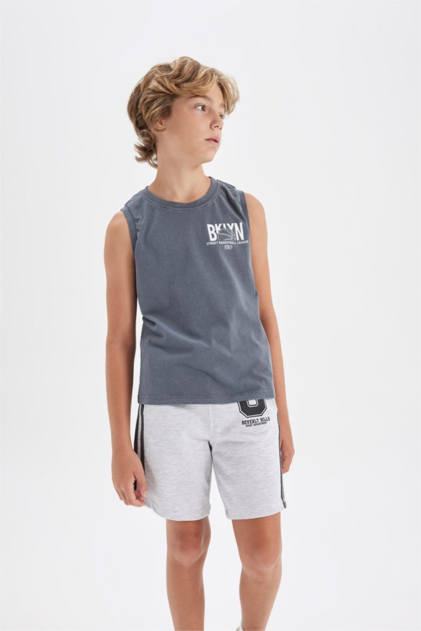 Boys & Teens Anthracite Boy Crew Neck Printed Sleevless T-Shirt