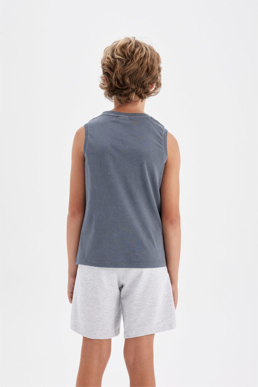 Boys & Teens Anthracite Boy Crew Neck Printed Sleevless T-Shirt