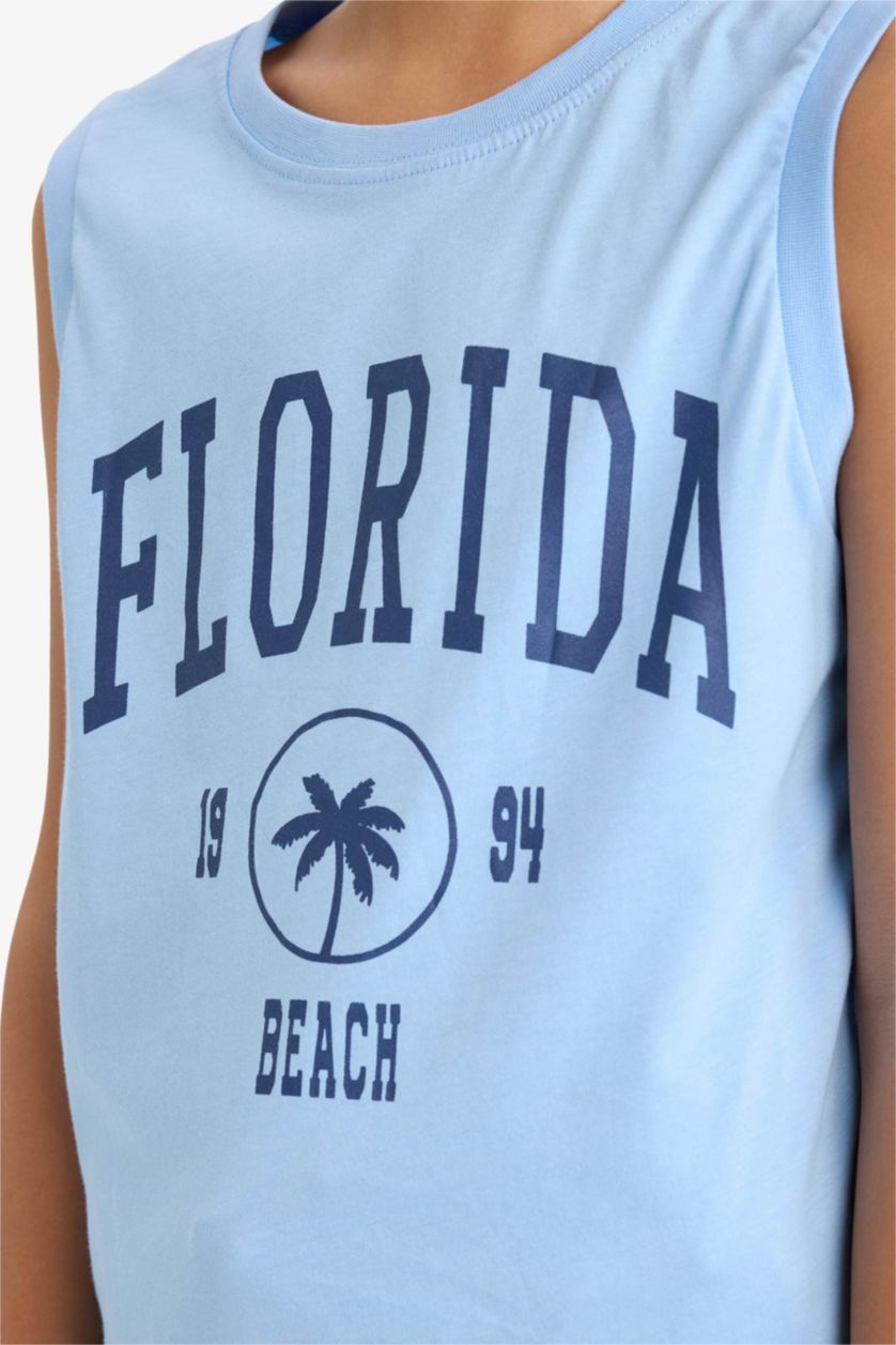 Boys & Teens Light Blue Boy Crew Neck Printed Sleeveless T-Shirt