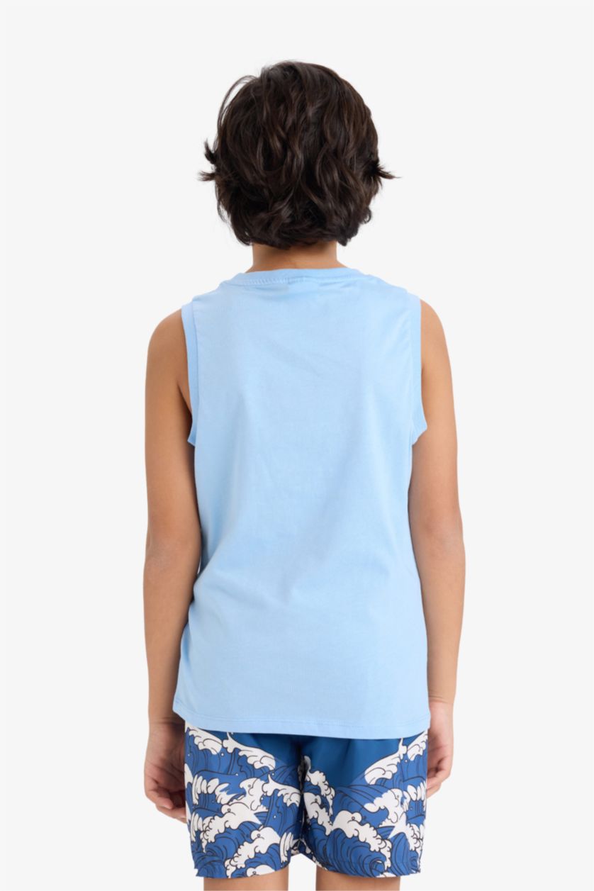 Boys & Teens Light Blue Boy Crew Neck Printed Sleeveless T-Shirt