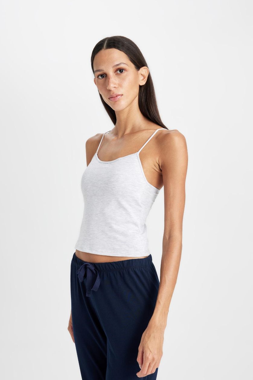 Kadın Gri Melanj Regular Fit İnce Askılı Basic Düz Atlet