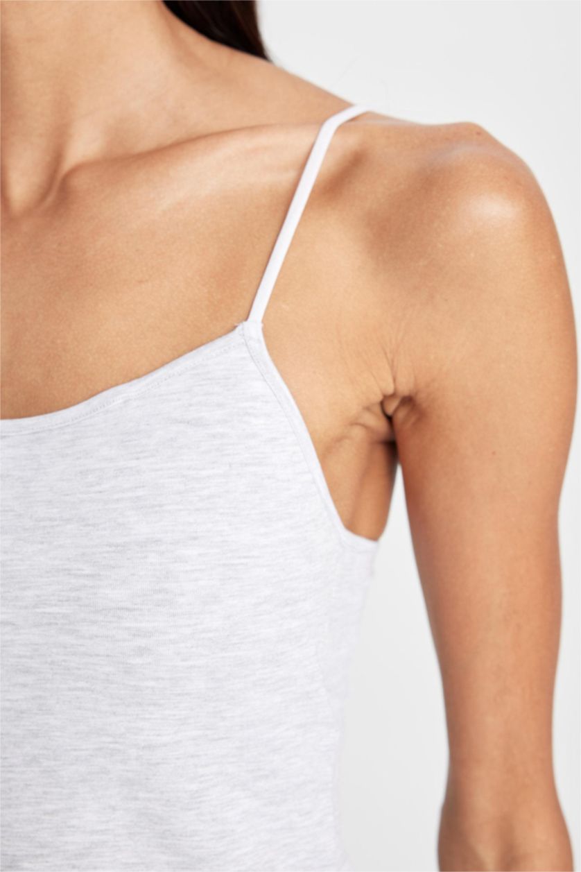 Kadın Gri Melanj Regular Fit İnce Askılı Basic Düz Atlet