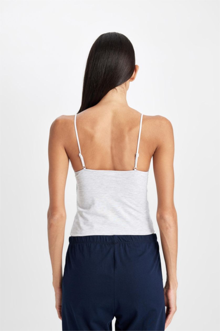 Kadın Gri Melanj Regular Fit İnce Askılı Basic Düz Atlet