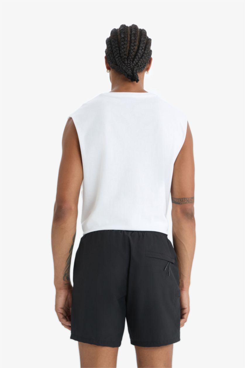 Erkek Siyah Baskılı Esnek Dokulu Kısa Boy Sporcu Deniz Şortu