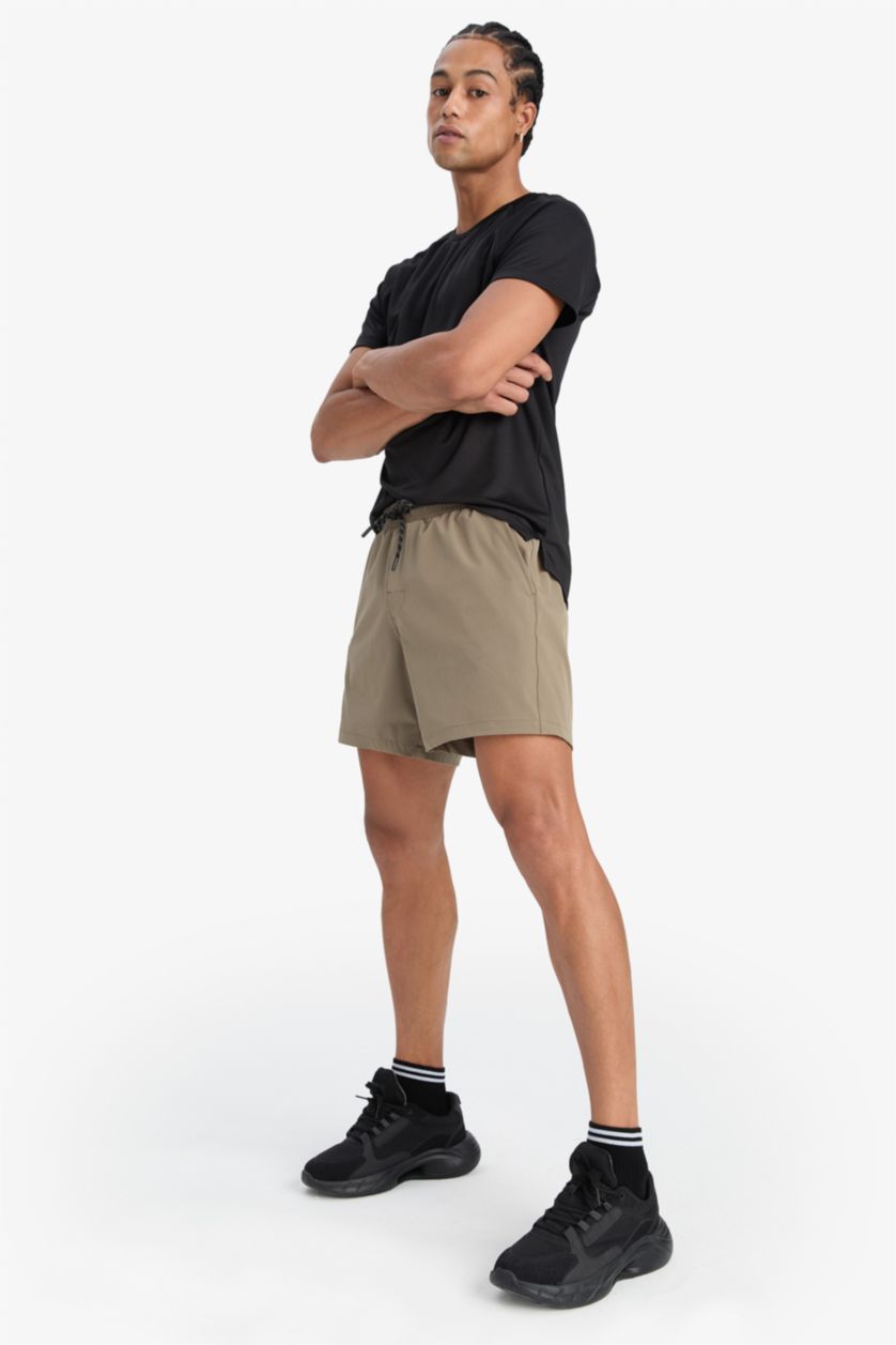 MAN Light Khaki DeFactoFit Printed Flexible Textured Sports Swim Shorts