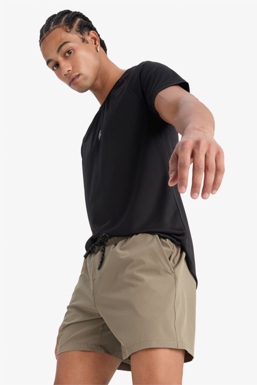 MAN Light Khaki DeFactoFit Printed Flexible Textured Sports Swim Shorts