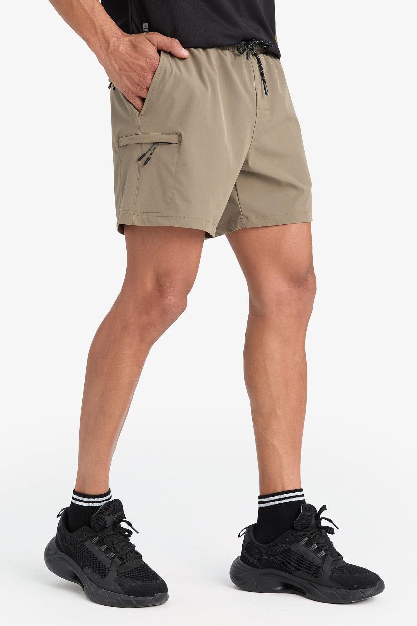 Erkek Açık Haki Baskılı Esnek Dokulu Kısa Boy Sporcu Deniz Şortu