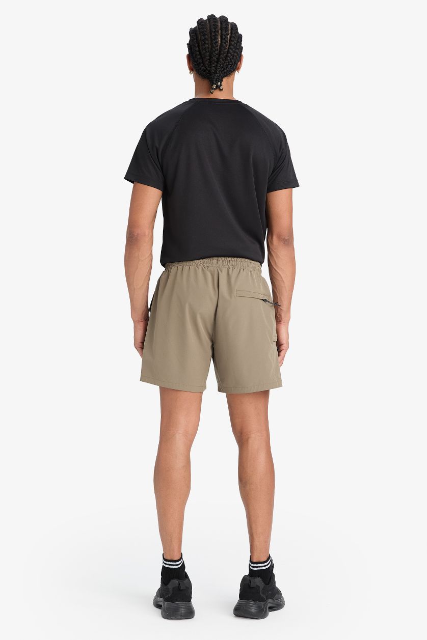 Erkek Açık Haki Baskılı Esnek Dokulu Kısa Boy Sporcu Deniz Şortu
