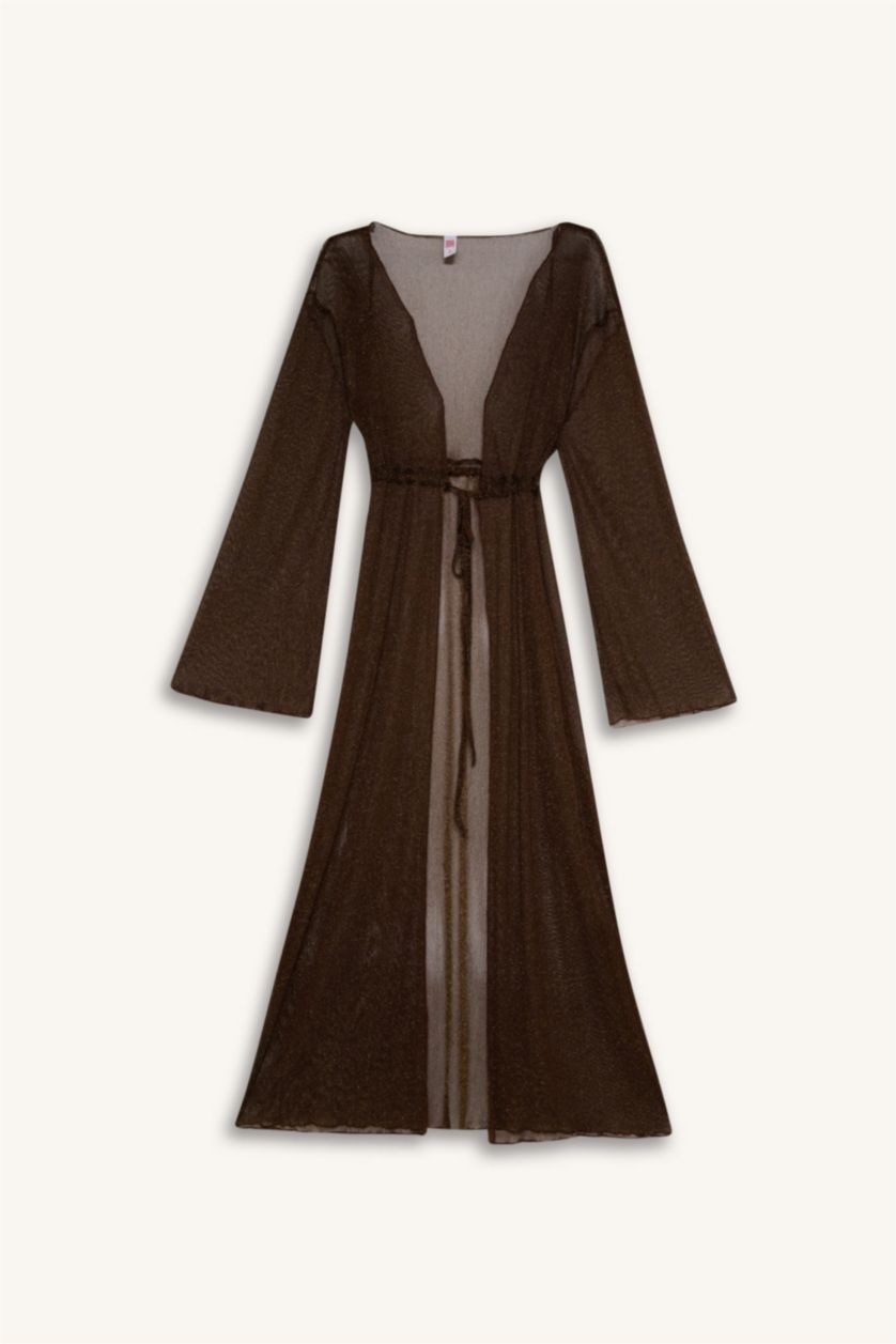 حريمي بني كيمونو بحر طويل تول لامع من Fall in Love