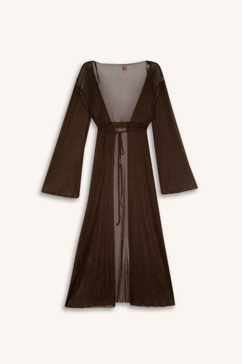 حريمي بني كيمونو بحر طويل تول لامع من Fall in Love