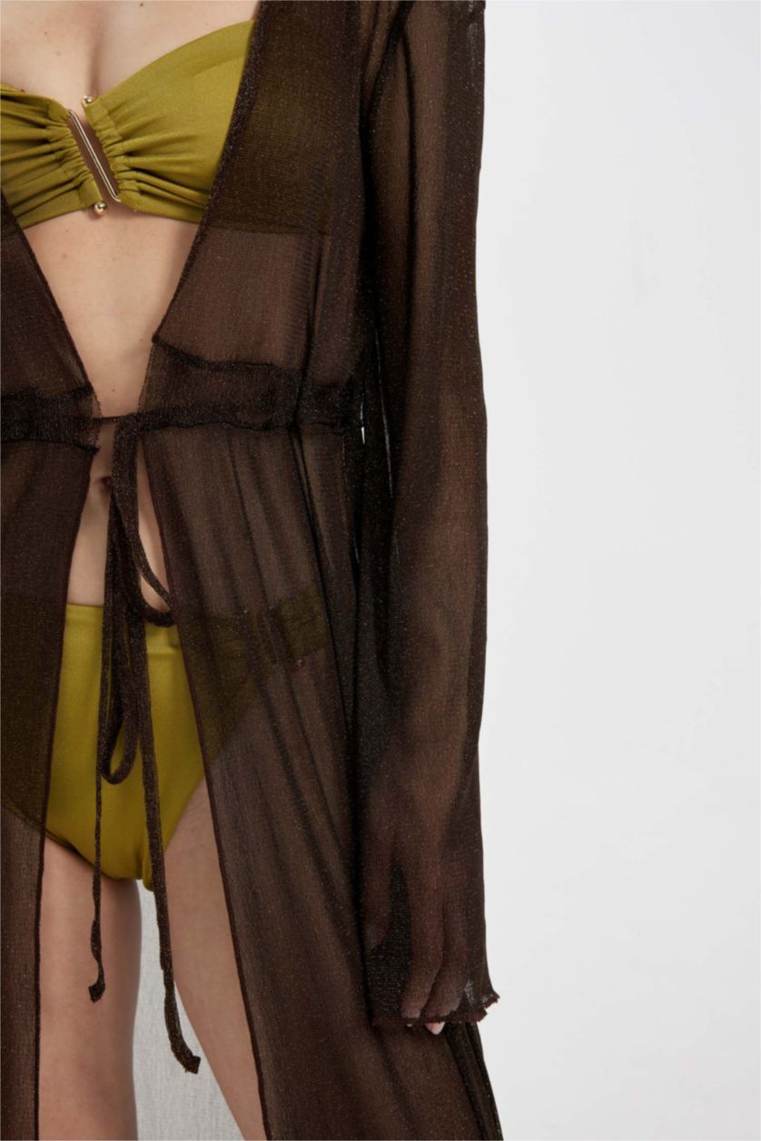 حريمي بني كيمونو بحر طويل تول لامع من Fall in Love