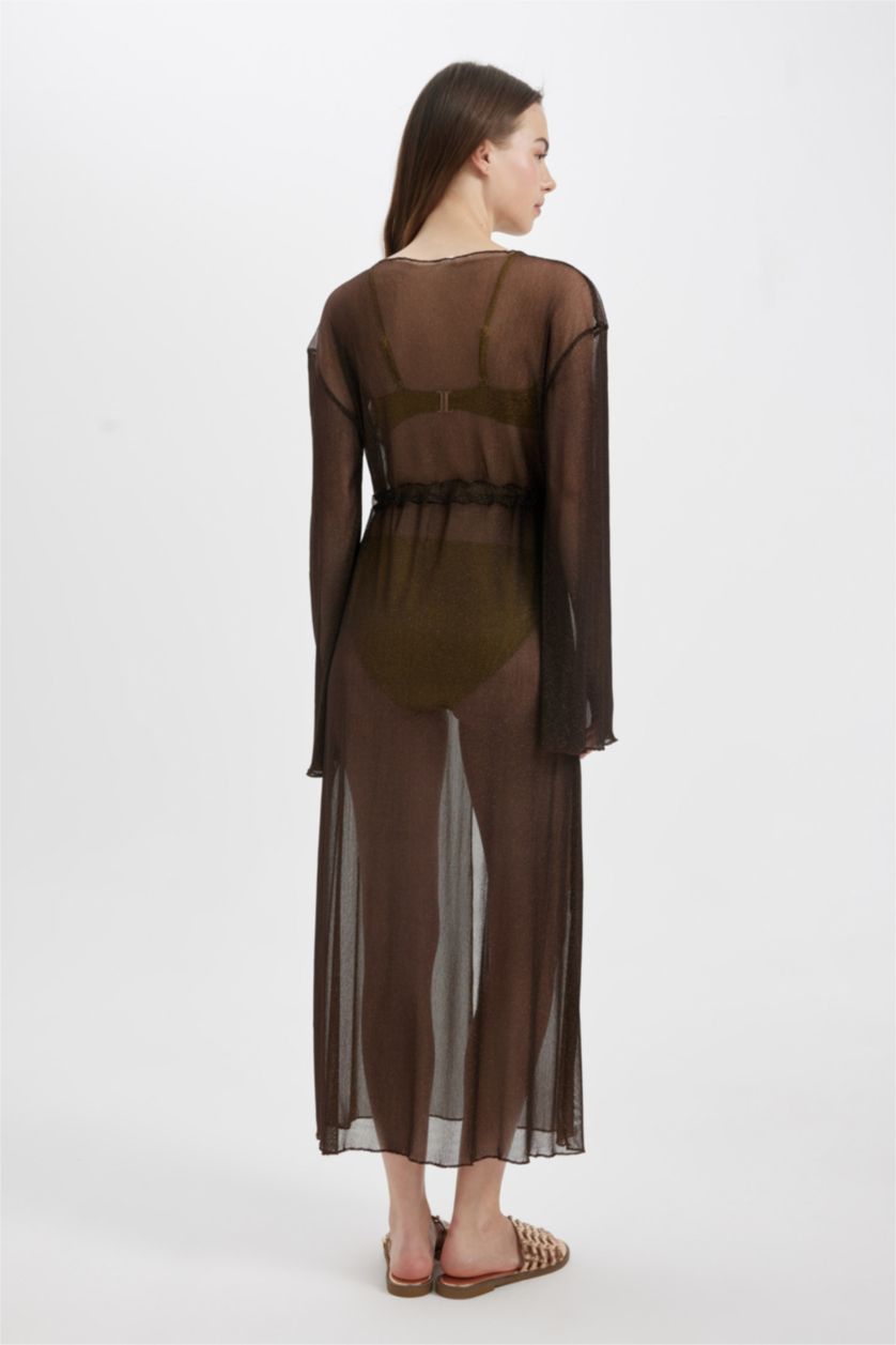 حريمي بني كيمونو بحر طويل تول لامع من Fall in Love