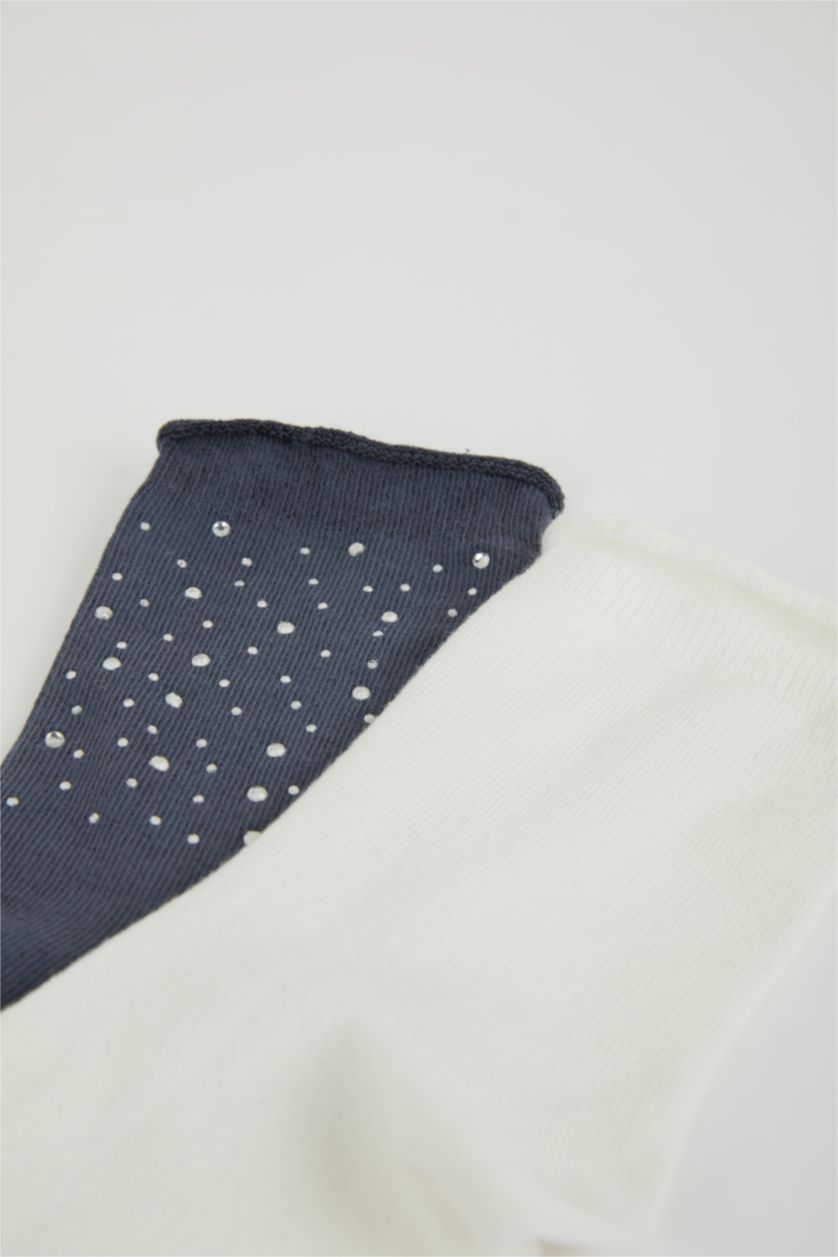 FEMME Gris Chaussettes Longues Coton à Appliques pour Femme - 2 Paires