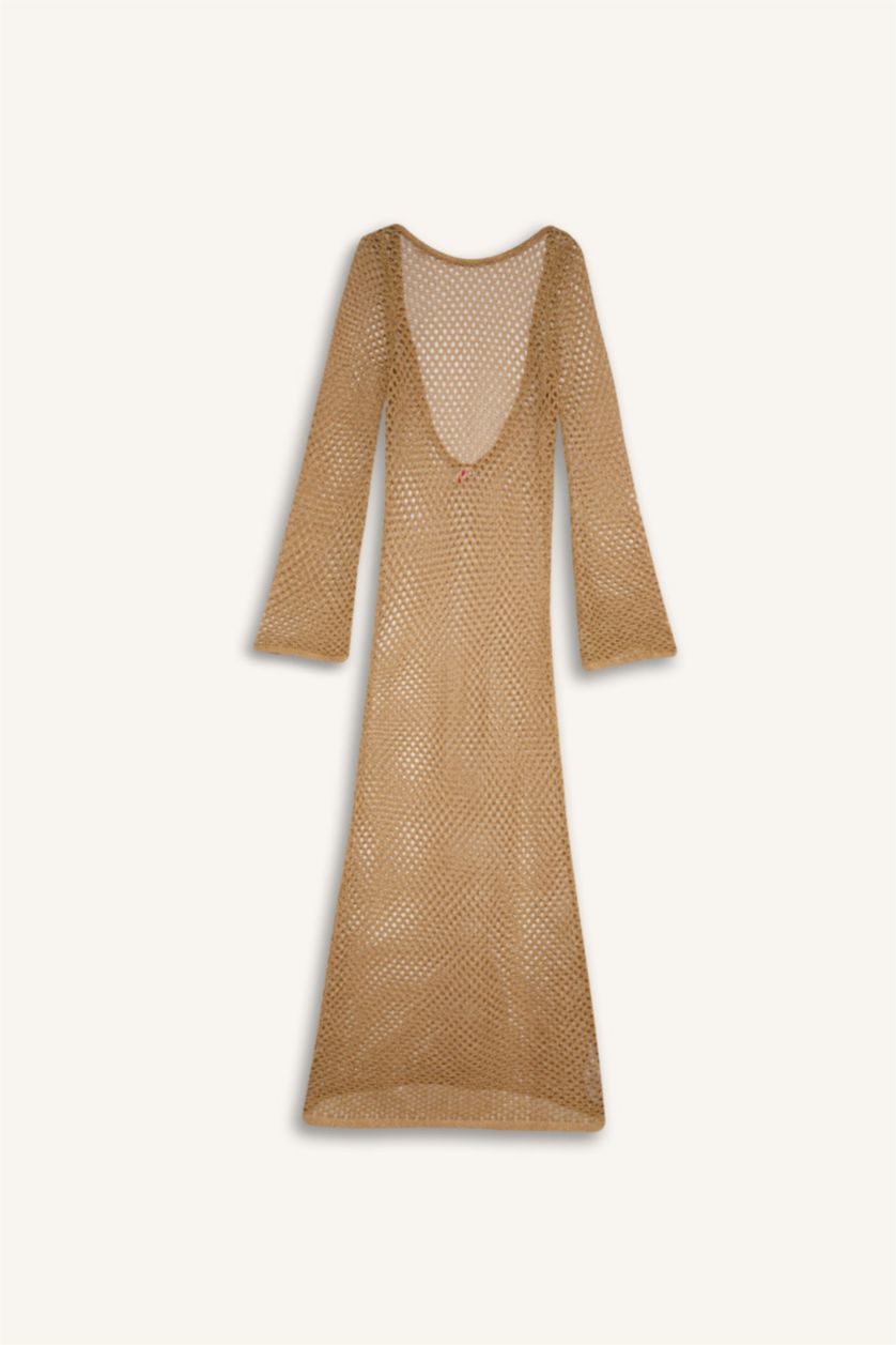 Woman Yellow Regular Fit Knitwear Beach Dress