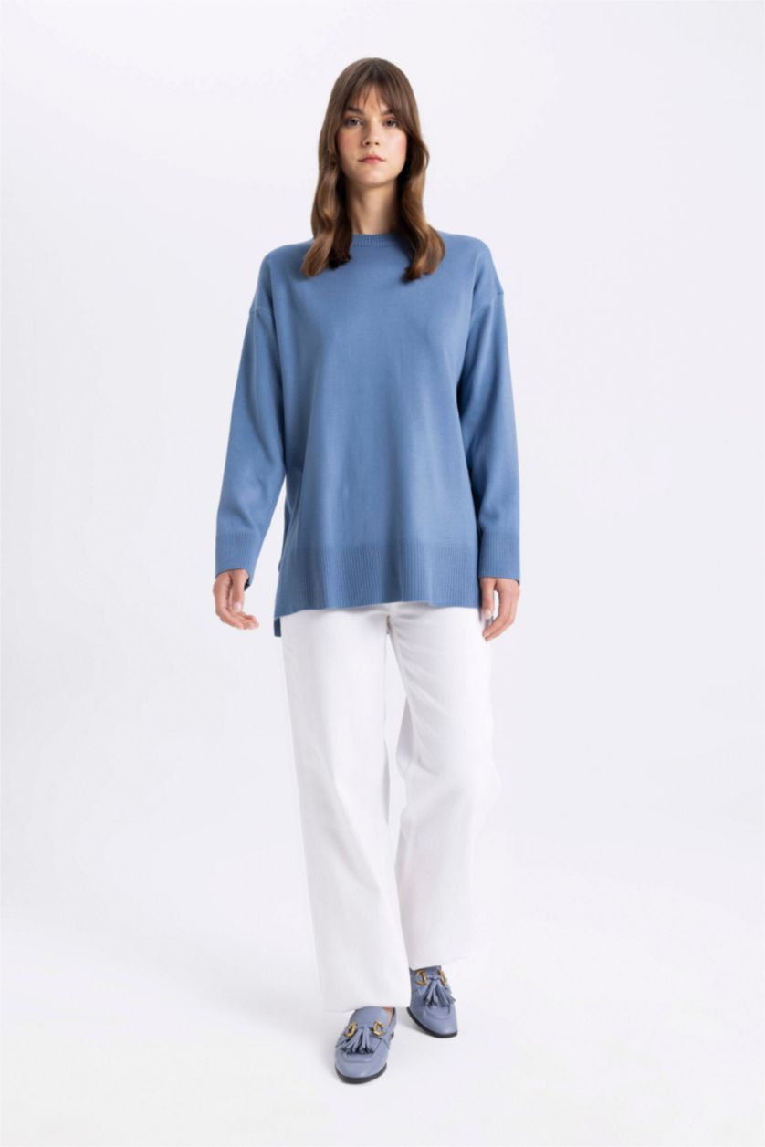 FEMME Bleu Tunique coupe régulière à Col Rond