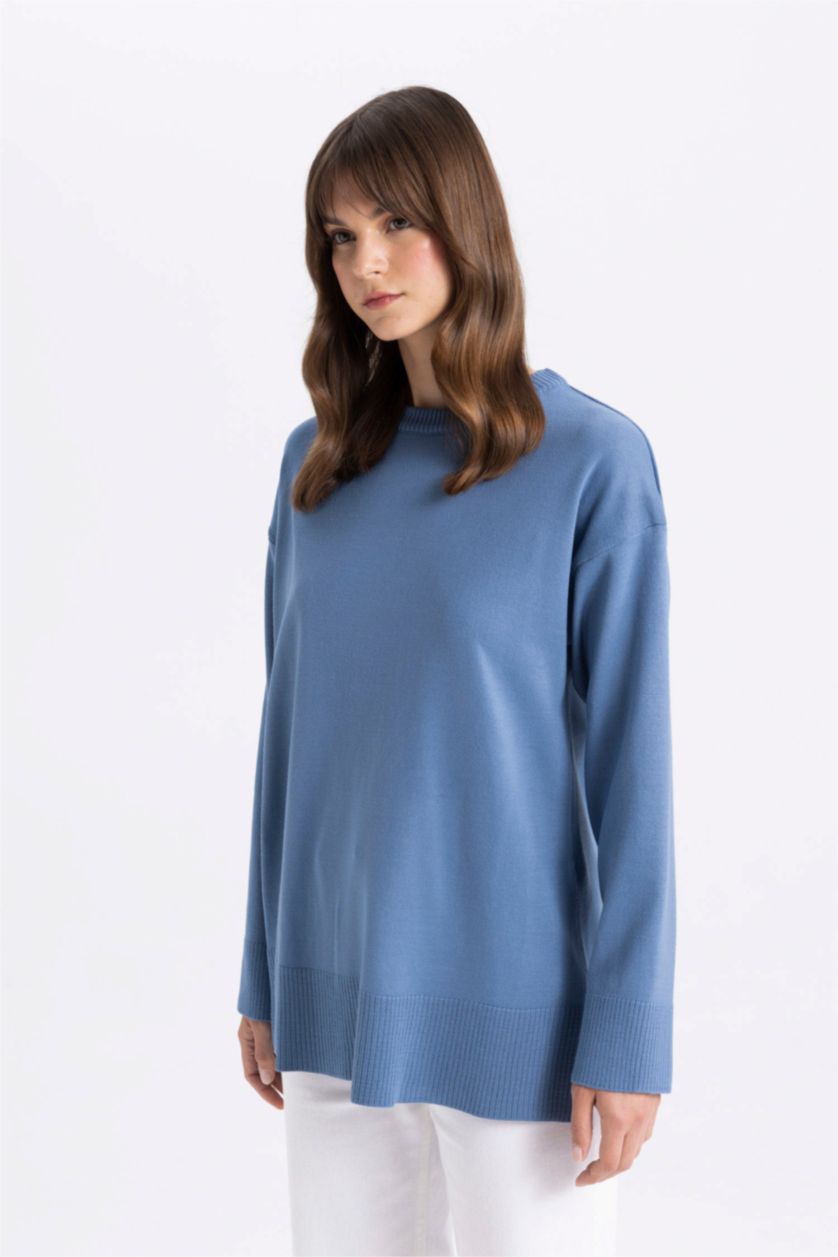 FEMME Bleu Tunique coupe régulière à Col Rond