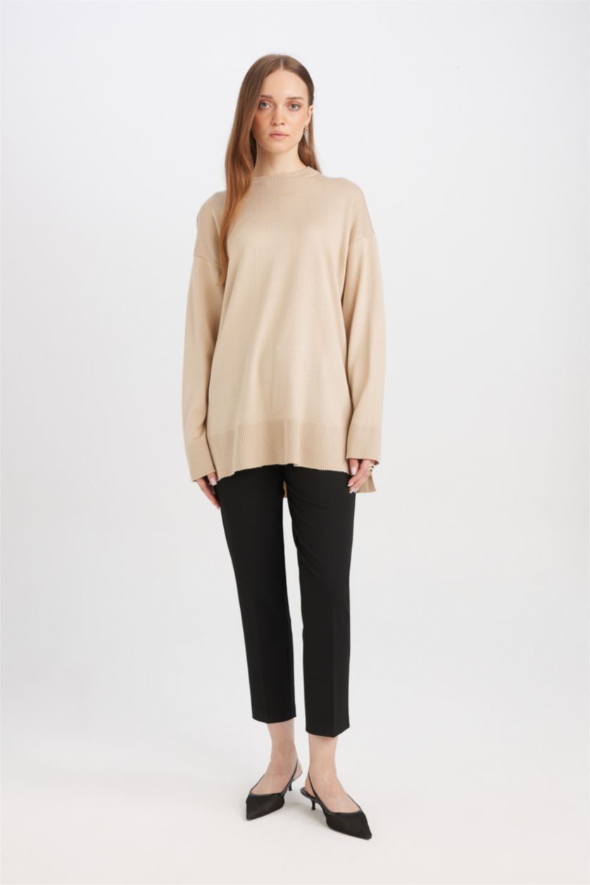 WOMAN Light Beige Regular Fit Crew Neck Tunic
