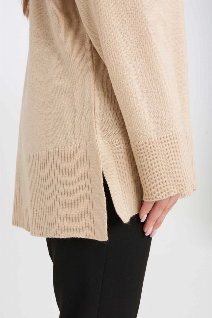 WOMAN Light Beige Regular Fit Crew Neck Tunic