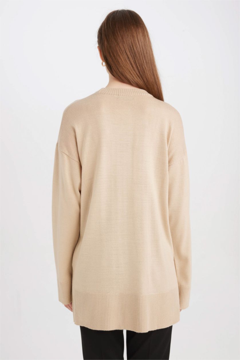 WOMAN Light Beige Regular Fit Crew Neck Tunic