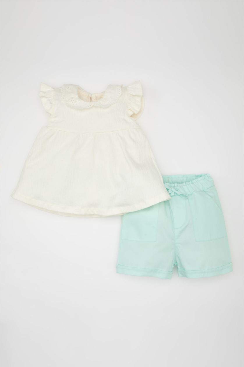 Baby Girls Ecru Baby Girl Blouse Shorts 2 Piece Set
