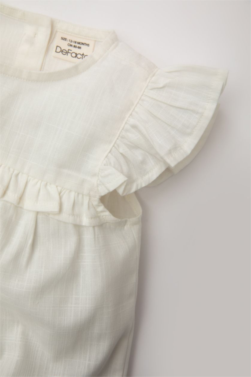 Baby Girls Ecru Baby Girl Blouse Shorts 2 Piece Set