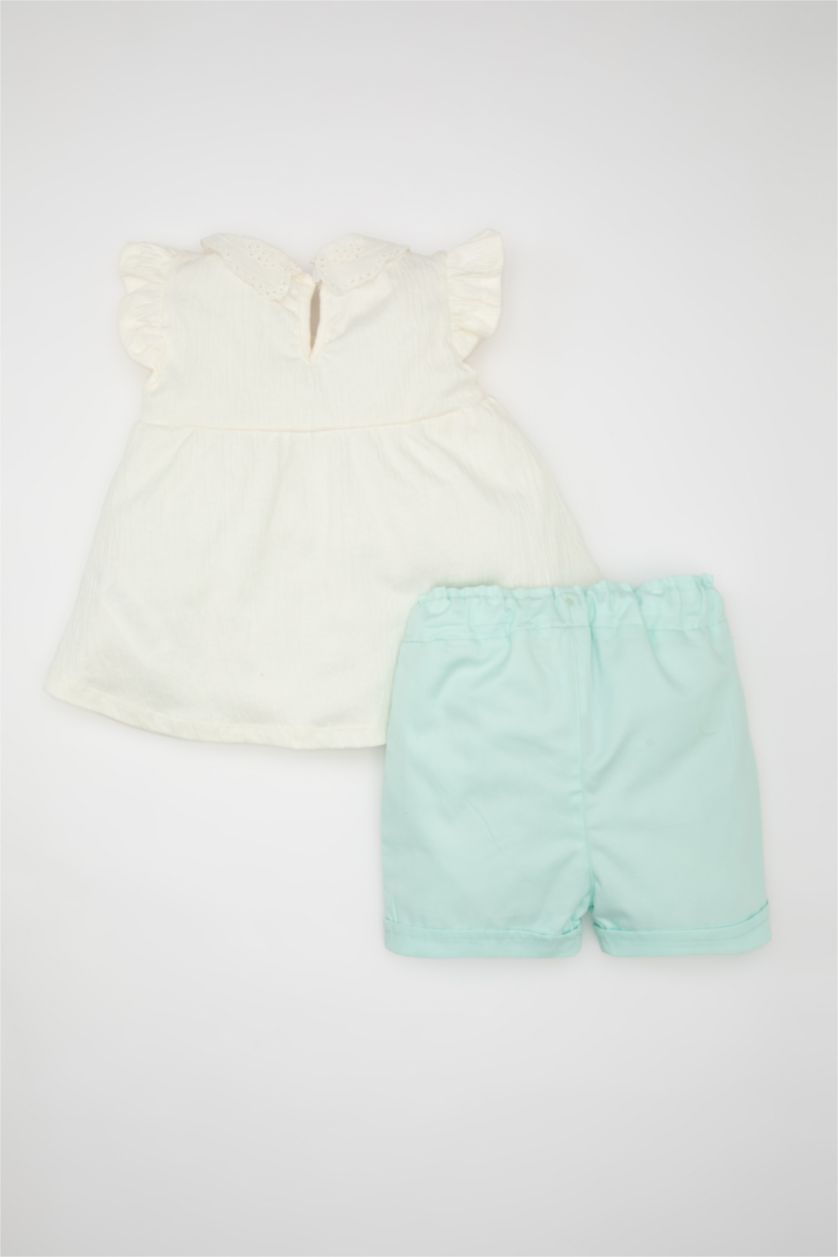 Baby Girls Ecru Baby Girl Blouse Shorts 2 Piece Set