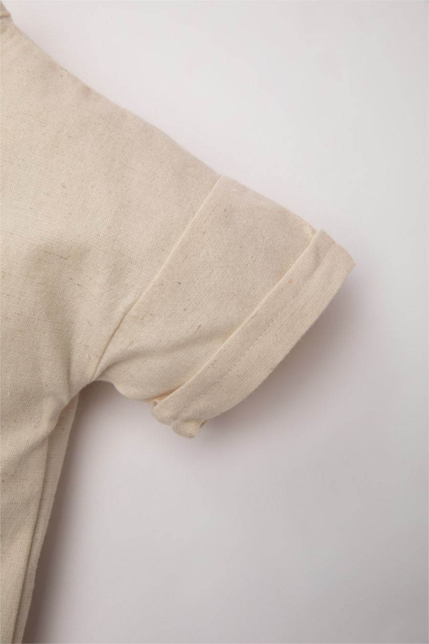 BABY GIRL Beige Baby Boy Linen Short Sleeve T-Shirt Shorts 2 Piece Set