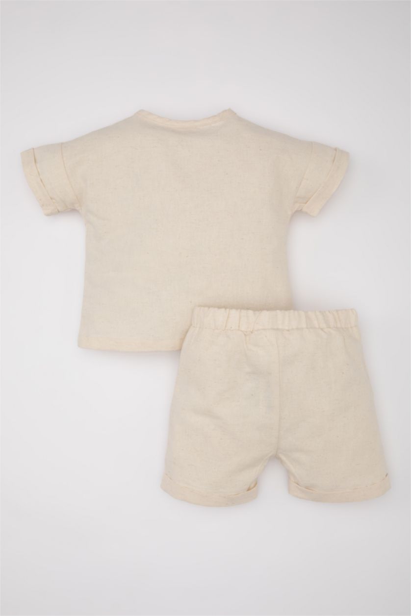 BABY GIRL Beige Baby Boy Linen Short Sleeve T-Shirt Shorts 2 Piece Set