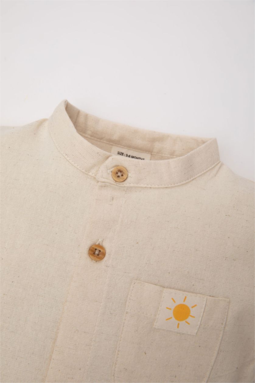 BABY GIRL Beige Linen Regular Fit Button Neck Jumpsuit