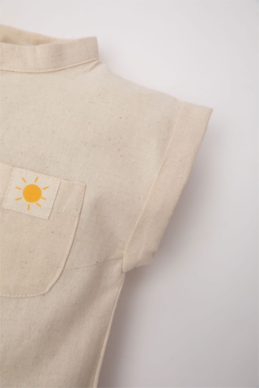 BABY GIRL Beige Linen Regular Fit Button Neck Jumpsuit