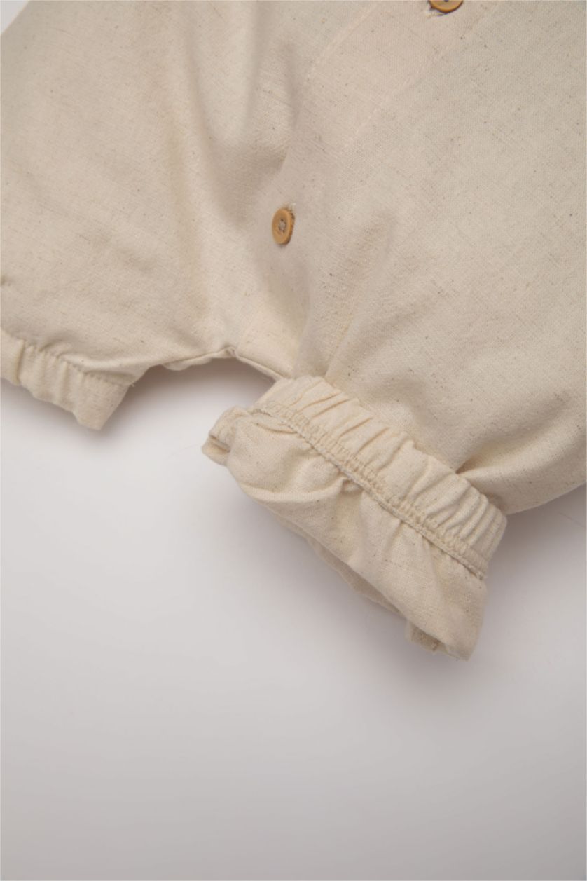 BABY GIRL Beige Linen Regular Fit Button Neck Jumpsuit