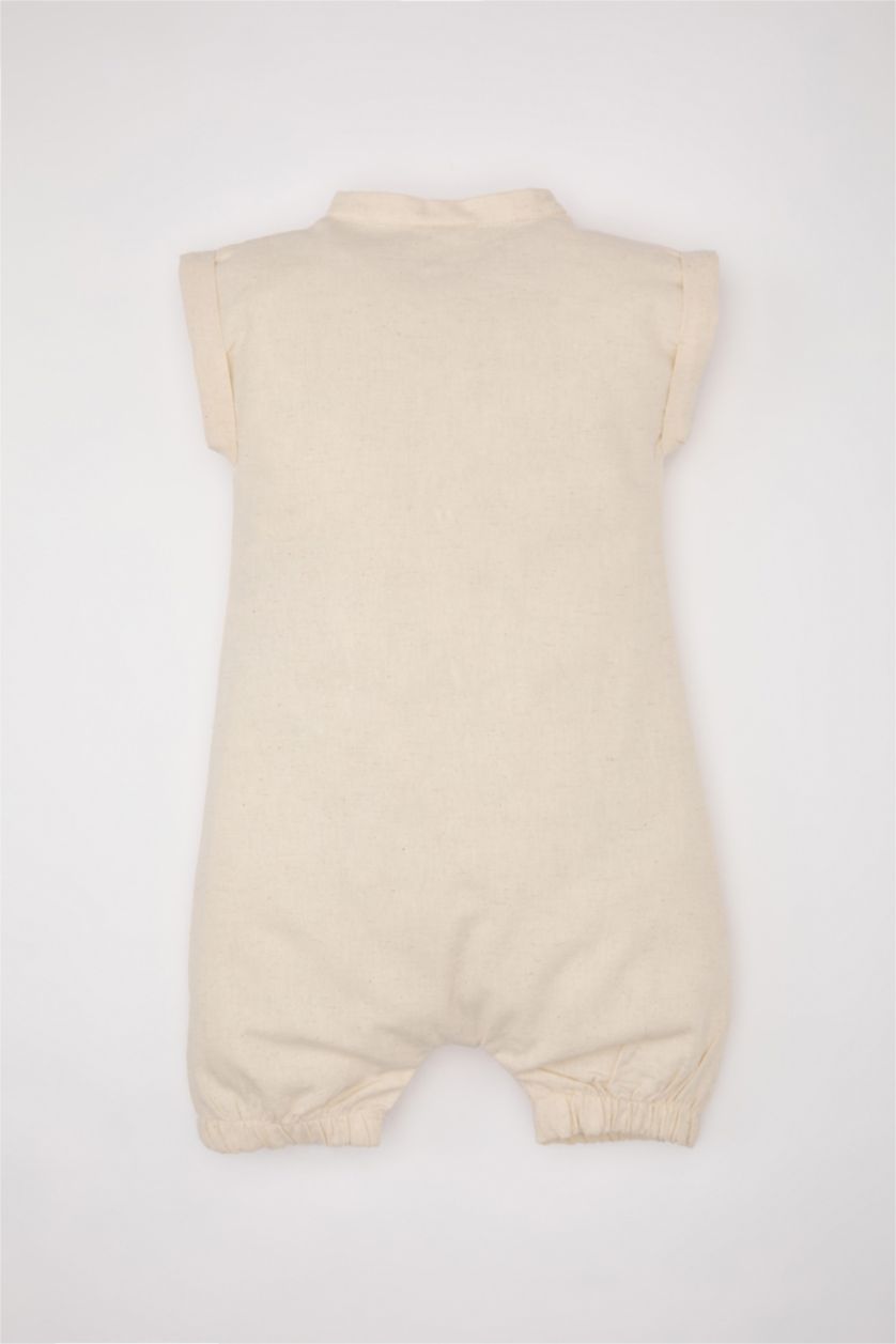 BABY GIRL Beige Linen Regular Fit Button Neck Jumpsuit