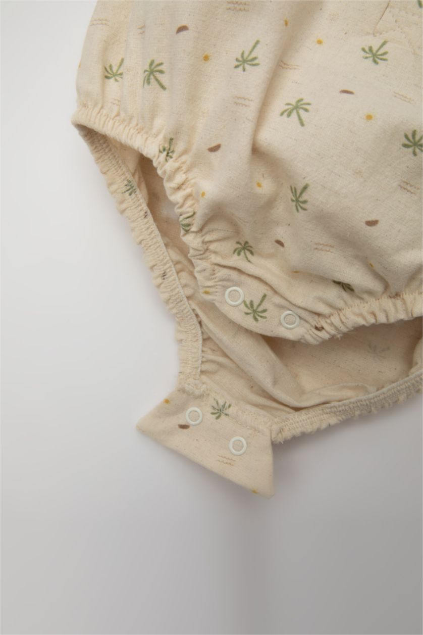 BABY GIRL Beige Baby Boy Palm Tree Patterned Snap-On Shorts Muslin 2 Piece Set