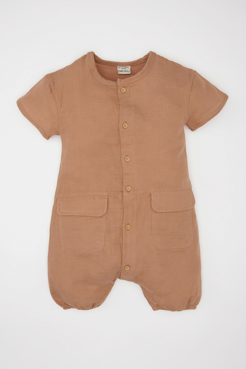 Baby Boys Vison Muslin Regular Fit Button Neck Jumpsuit