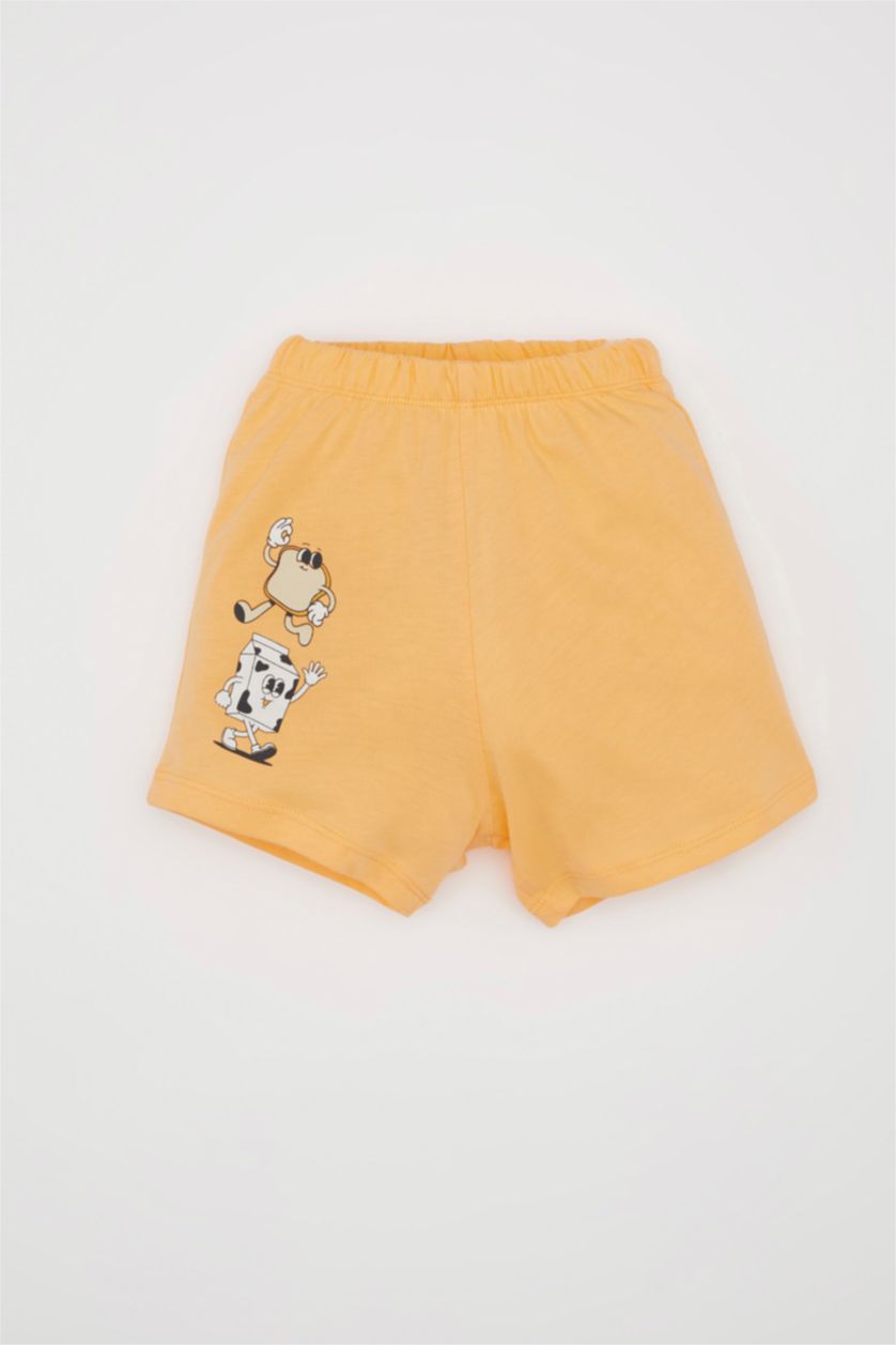 Erkek Bebek Somon Erkek Bebek Pijama Takımı Penye Baskılı Kısa Kollu Üst Şort