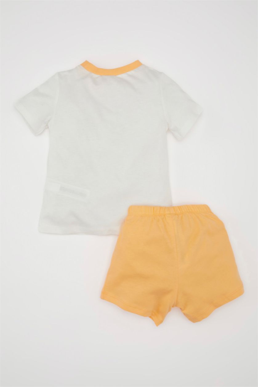 Erkek Bebek Somon Erkek Bebek Pijama Takımı Penye Baskılı Kısa Kollu Üst Şort