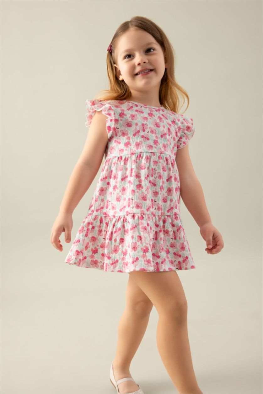 Kız Bebek Pembe Çiçekli Kısa Kollu Elbise Kız Bebek