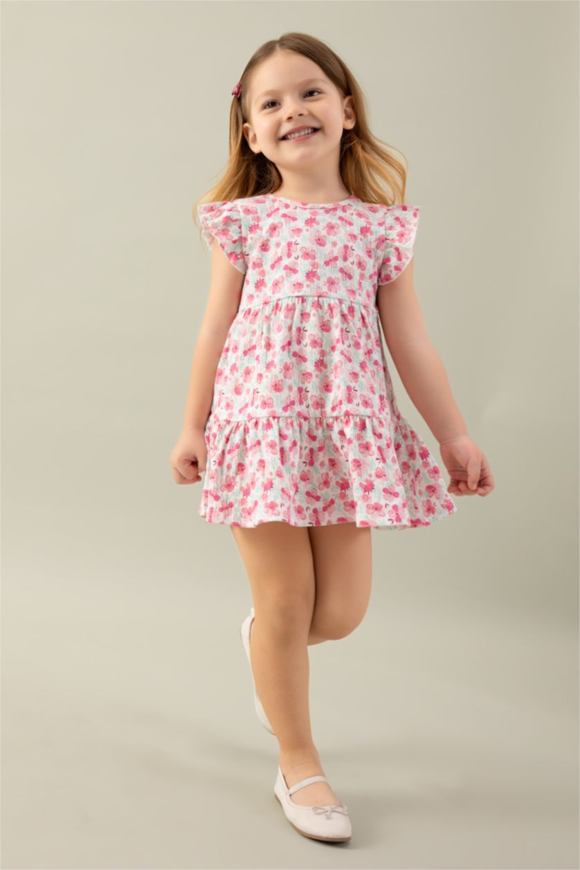Kız Bebek Pembe Çiçekli Kısa Kollu Elbise Kız Bebek