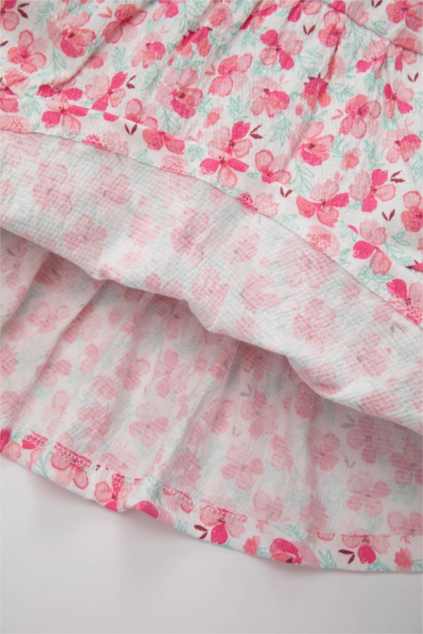 Kız Bebek Pembe Çiçekli Kısa Kollu Elbise Kız Bebek