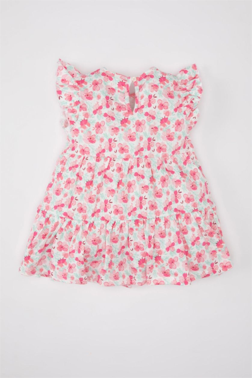 Kız Bebek Pembe Çiçekli Kısa Kollu Elbise Kız Bebek